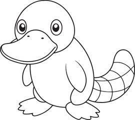 Cute Platypus Cartoon Illustration for Coloring Book or Graphic Design