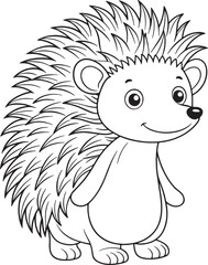 Cute Cartoon Porcupine Outline Illustration for Coloring Book or Page