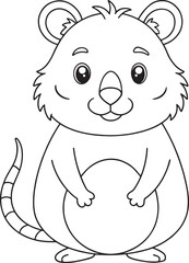Cute Cartoon Quokka Outline Illustration for Coloring Book Pages