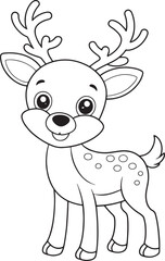 Cute Cartoon Reindeer Outline Illustration for Coloring Book Pages