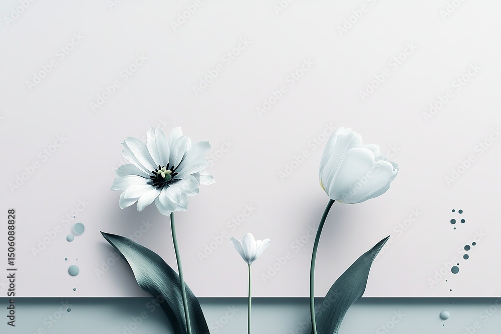 Leinwandbilder A soft pastel vector background split in half, with one side filled with elegant flowers and the other side free for text or design.
