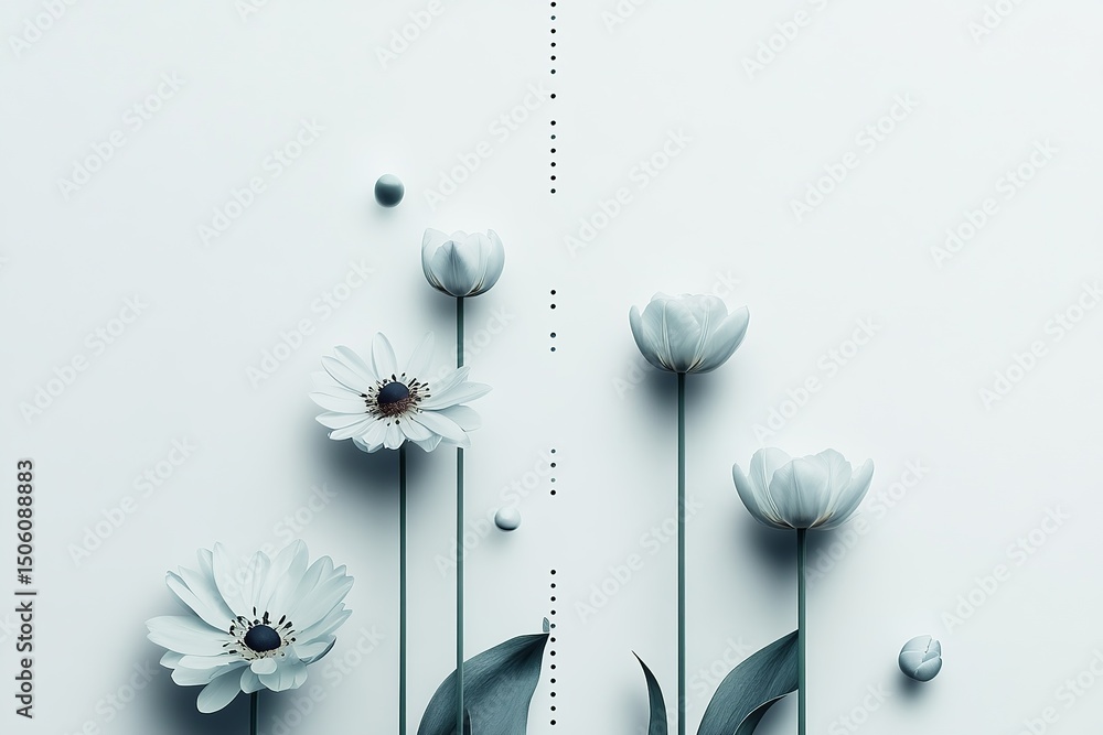 Aufkleber a soft pastel vector background split in half, with one side filled with elegant flowers and the oth