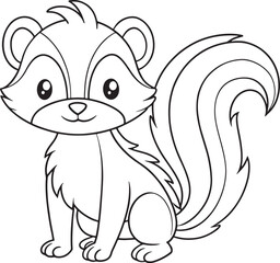 Cute Cartoon Skunk Line Art Illustration for Coloring Book
