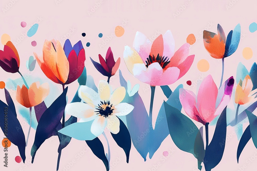 Aufkleber a soft pastel vector background split in half, with one side filled with elegant flowers and the oth