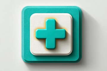 Obraz premium Medical cross teal white button 3D icon app symbol healthcare plus sign digital inte