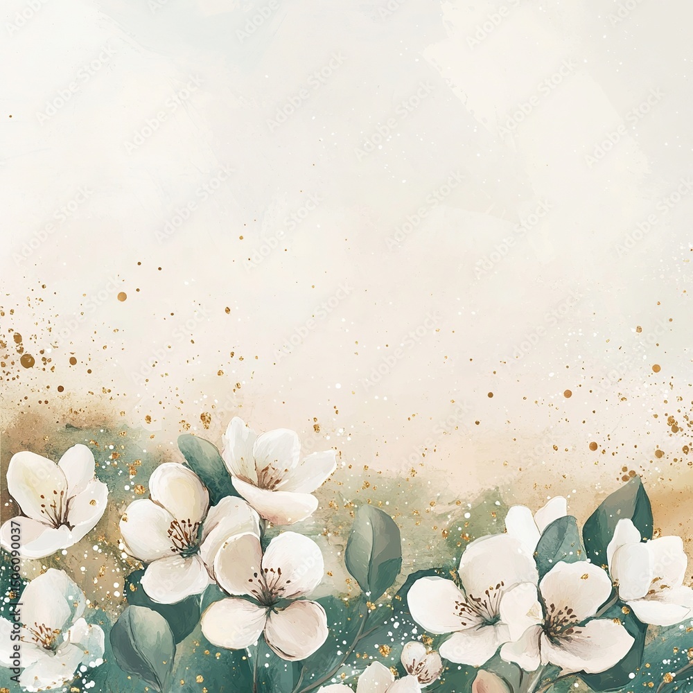 Aufkleber a soft pastel vector background split in half, with one side filled with elegant flowers and the oth
