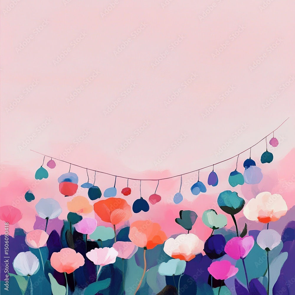 Aufkleber a soft pastel vector background split in half, with one side filled with elegant flowers and the oth