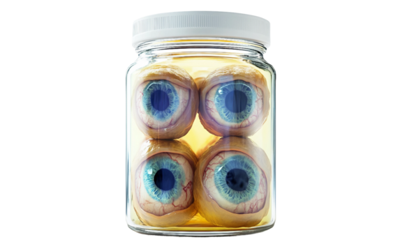Scary Science Lab Prop with Animated Eyeballs in Jar for Halloween Scenes Isolated on Transparent Background