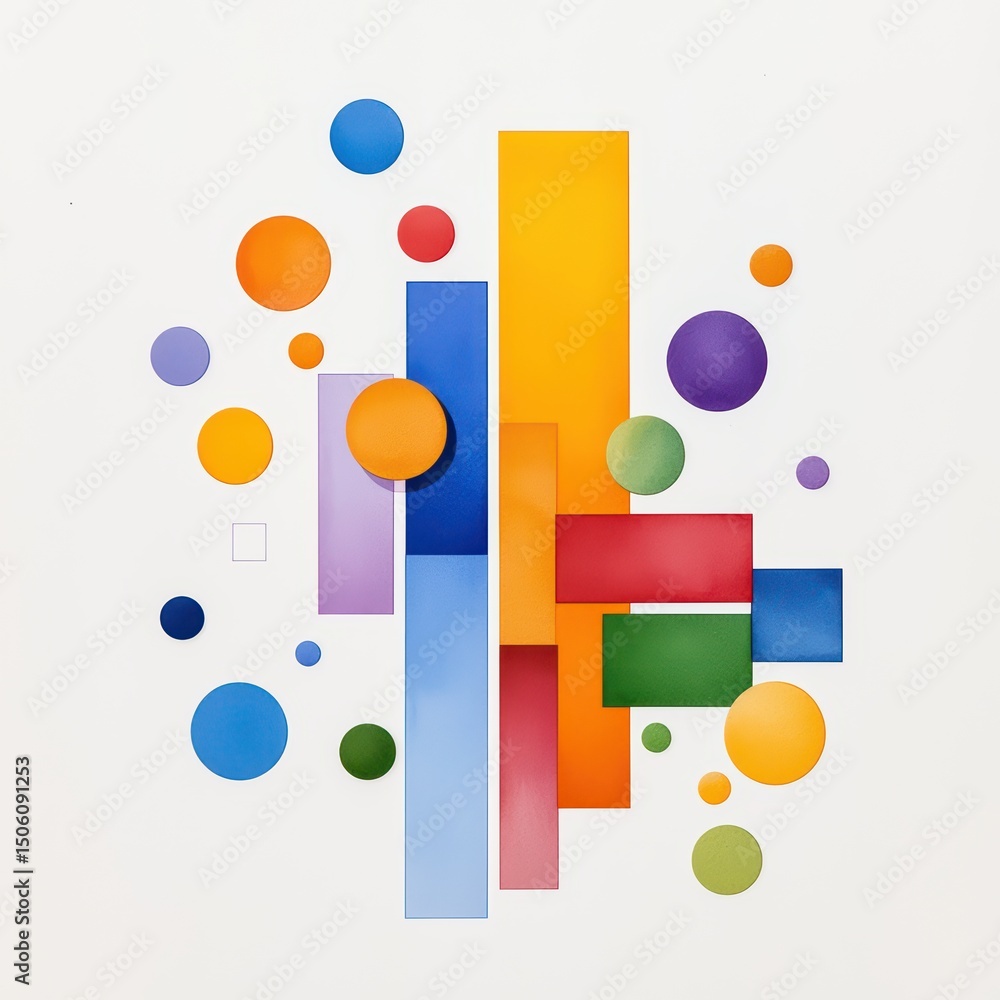 Poster colorful geometric shapes and abstract design with circles and rectangles on white background