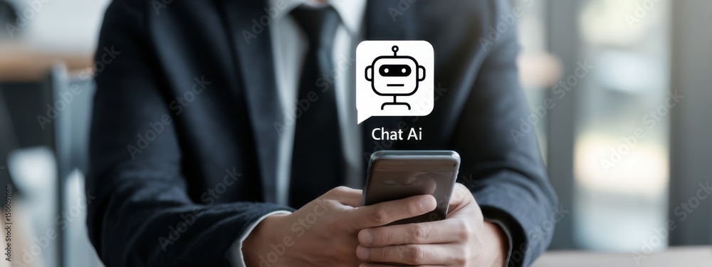 Aufkleber person using smartphone to interact with chatbot in modern office environment during work hours