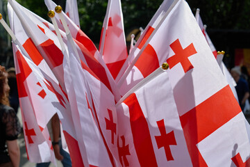 Celebrating Georgian culture with vibrant flags on display