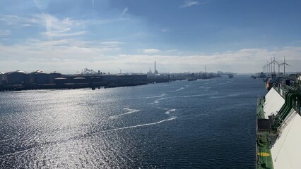 A liquid cargo tanker is transporting petrochemical products through the Port of Rotterdam.