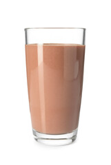 Tasty chocolate milk in glass isolated on white
