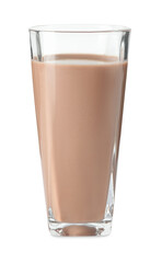 Tasty chocolate milk in glass isolated on white