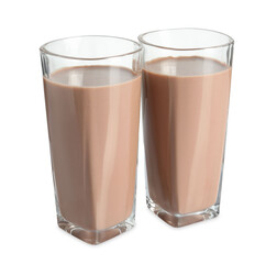 Tasty chocolate milk in glasses isolated on white