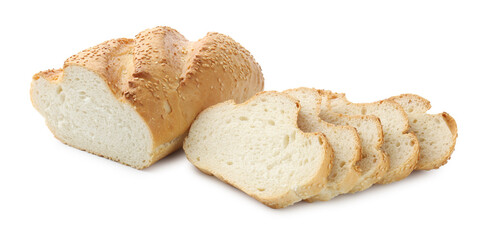 Cut loaf of bread isolated on white
