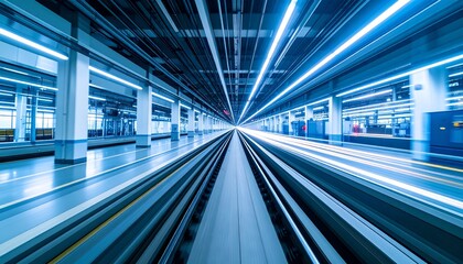 Fototapeta premium modern industrial interior with technology lights and vibrant motion blur effect