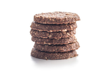 Sweet oatmeal cookies isolated on white background.