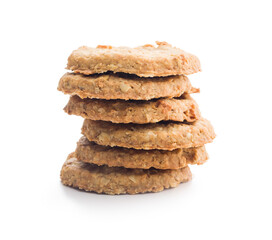 Sweet oatmeal cookies isolated on white background.