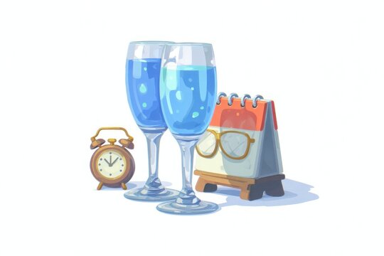 Refreshing Morning Essentials Glasses of Water Alarm Clock and Calendar for a Productive Day