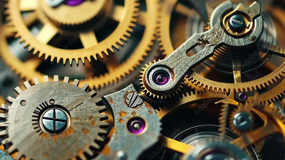 Poster intricate details of clockwork mechanisms showcasing gears and springs in golden hues captured in 4k