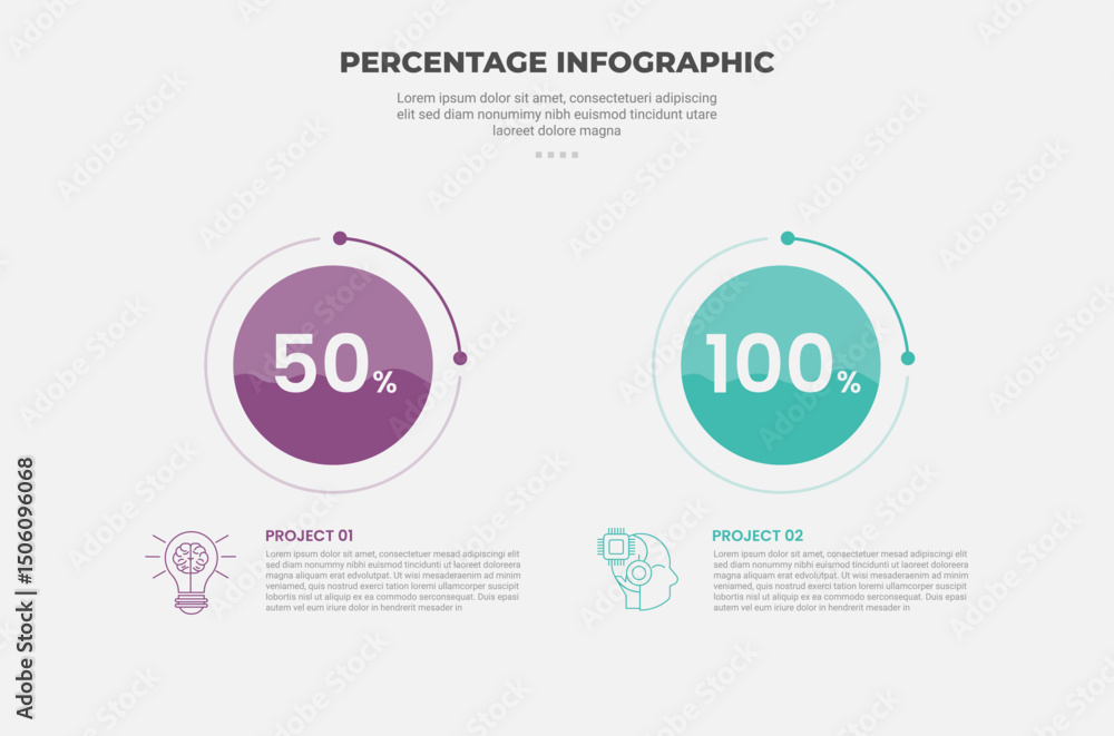 Aufkleber percentage or percent infographic outline style with 2 point template with big circle and small outl