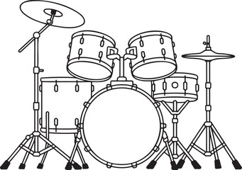 Classic Drum Set Outline vector isolated On Transparent Background 
