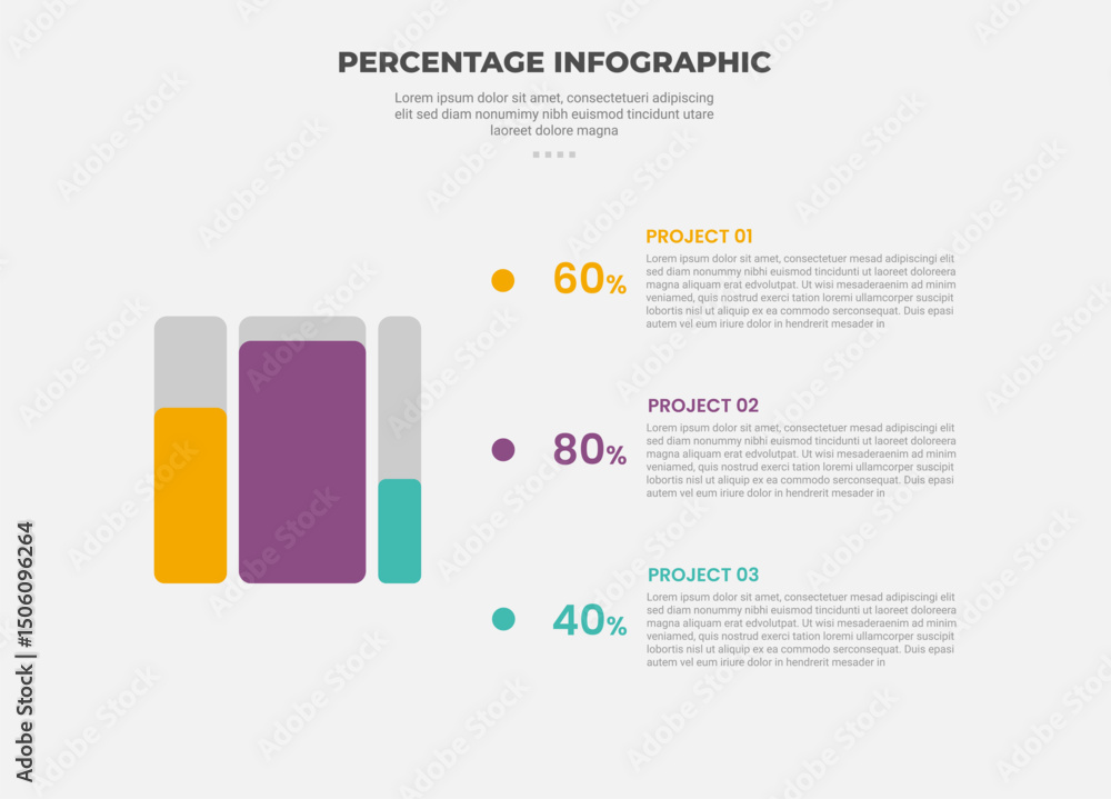 Poster percentage or percent infographic outline style with 3 point template with round rectangle box up an