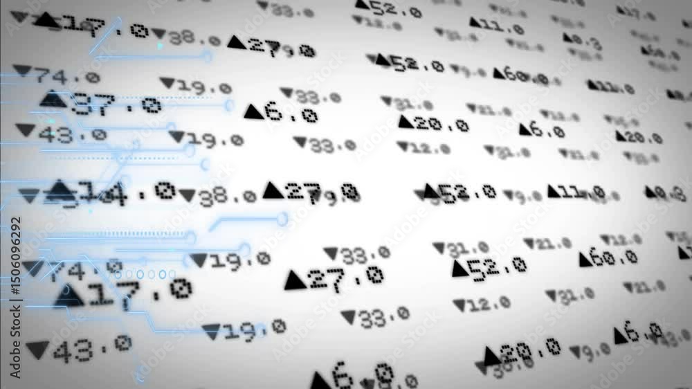Poster loop starting data grid panning, tilting and highlighting rows for showing number trends