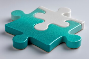 Obraz premium Interlocking Puzzle Pieces in Teal and White A Symbol of Connection and Unity for Design Educ