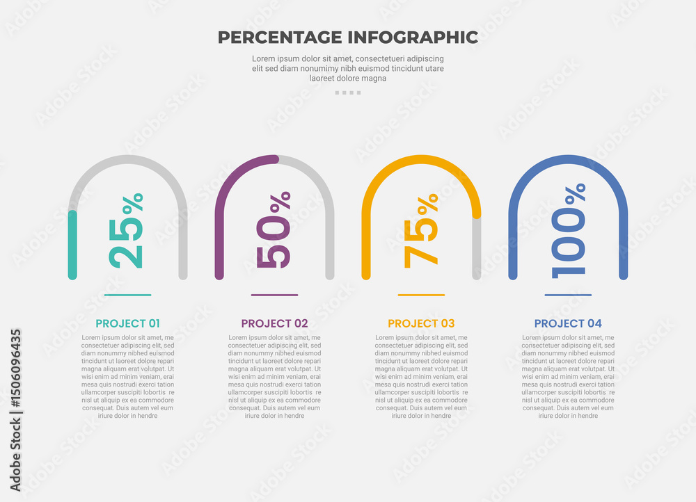 Poster percentage or percent infographic outline style with 4 point template with round rectangle progress 