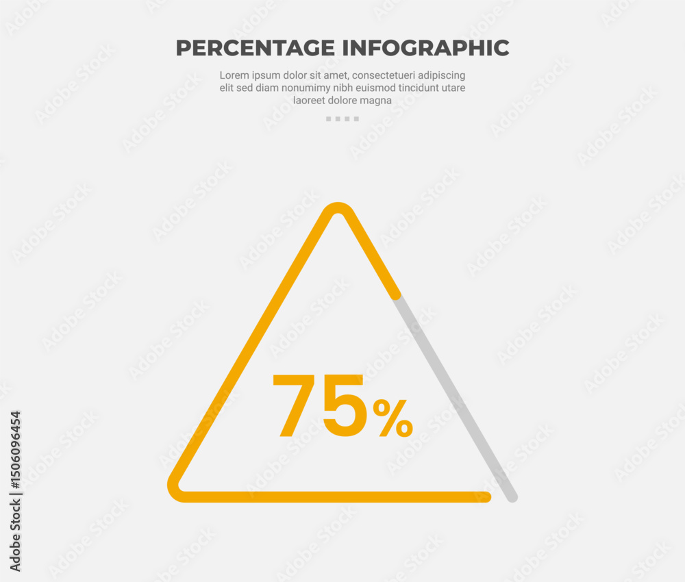 Poster percentage or percent infographic outline style with 1 point template with triangle progress line on
