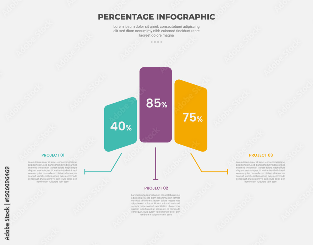 Poster percentage or percent infographic outline style with 3 point template with unbalance round rectangle