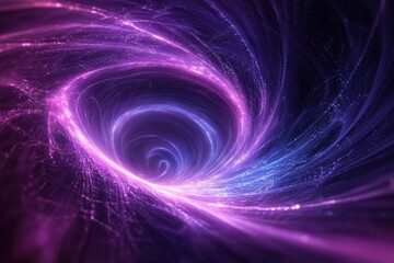Fototapeta premium Abstract digital illustration of a swirling vortex in vibrant purple and blue hues, creating a sense of depth and motion, representing cosmic energy and infinite possibilities