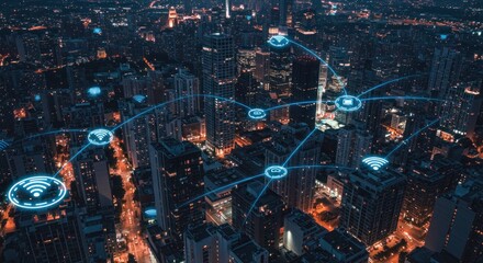 Connected cityscape aerial view of urban connectivity