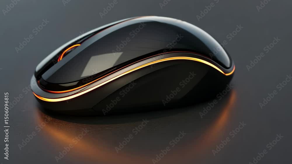 Aufkleber sleek black computer mouse with glowing accents on a smooth surface in a modern workspace setting