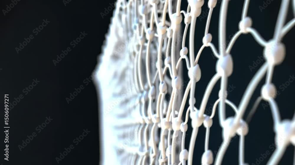 Poster close-up view of a detailed mesh pattern showcasing the intricate design of interconnected nodes in 