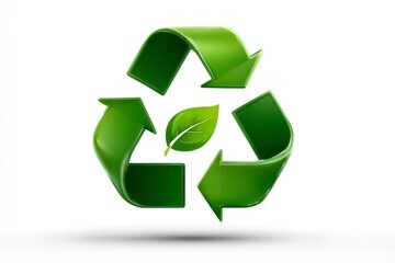 Obraz premium Recycling Symbol with Green Leaf Sustainability and Environmental Protection Icon
