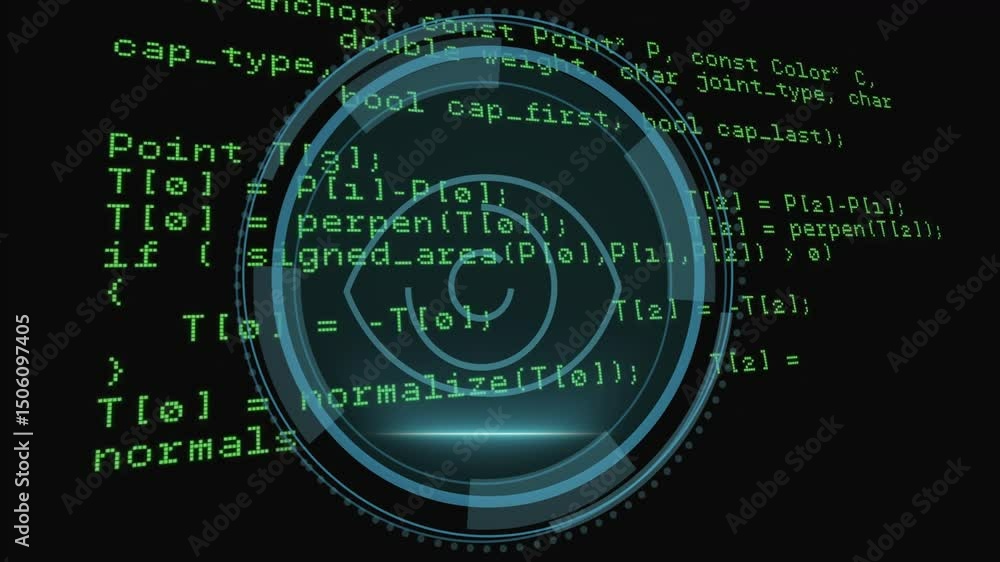 Poster faint shield fading initiating rotating hud overlay scanning green code for cybersecurity analysis
