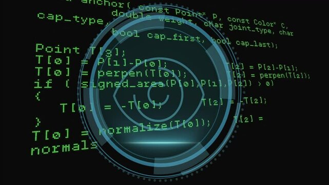 Faint shield fading initiating rotating HUD overlay scanning green code for cybersecurity analysis