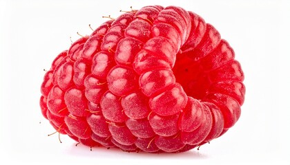 close up of a red raspberry isolated