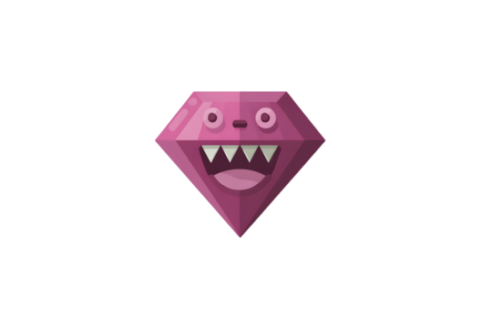 Playful Pink Diamond Monster with Sharp Teeth and Wide Grin