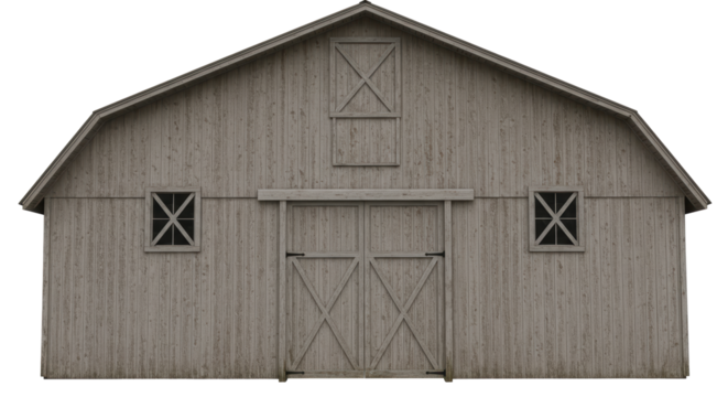 Isolated Rustic Wooden Barn with Sliding Doors in a Rural Setting