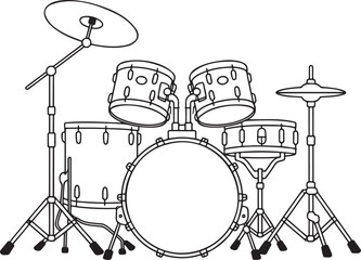 Classic Drum Set Outline vector isolated On Transparent Background 