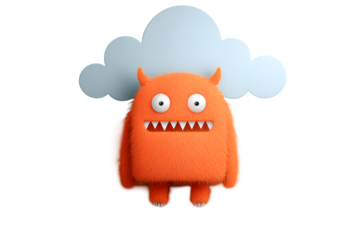 Fluffy Orange Monster Under a Cloud Playful 3D Render