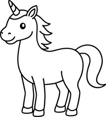 Fototapeta premium Smiling Black and White Unicorn Line Drawing for Fun Coloring Book Activities