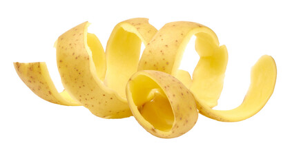 Potato peel forming a spiral on transparent background