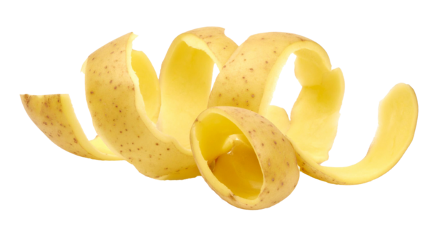 Potato peel forming a spiral on transparent background
