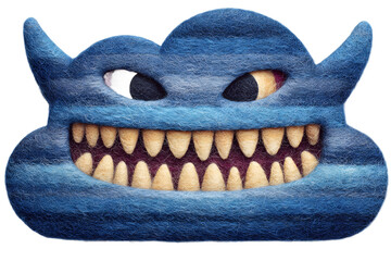 Naklejka premium Menacing Blue Cloud Monster with Sharp Teeth and Mismatched Eyes