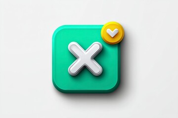 Obraz premium A green button with a white X and a yellow heart icon ideal for user interface design and ap